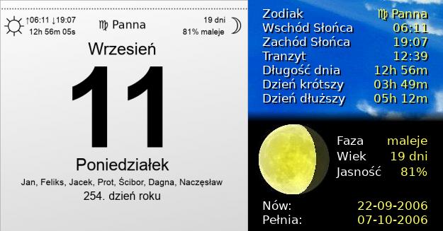 11 Września 2006 - Poniedziałek. Kartka z Kalendarza