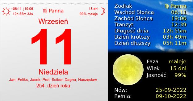 11 Września 2022 - Niedziela. Kartka z Kalendarza