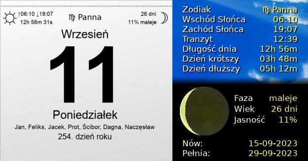11 Września 2023 - Poniedziałek. Kartka z Kalendarza