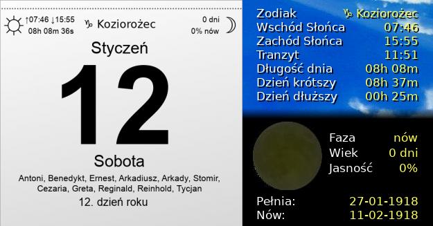 12 Stycznia 1918 - Sobota. Kartka z Kalendarza