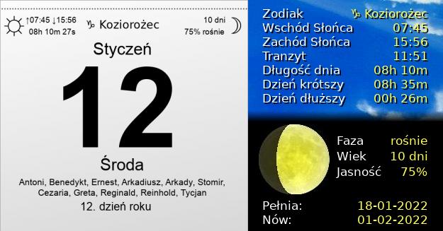 12 Stycznia 2022 - Środa. Kartka z Kalendarza