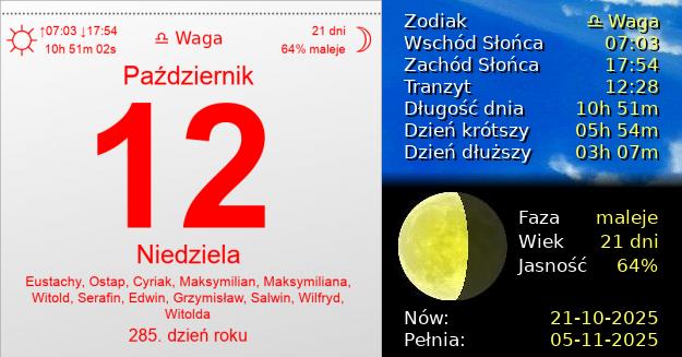 12 Października 2025 - Niedziela. Kartka z Kalendarza