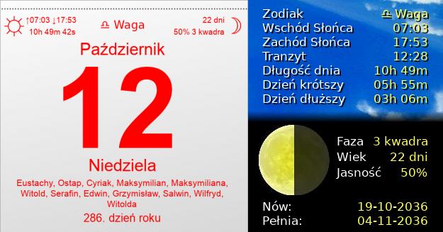12 Października 2036 - Niedziela. Kartka z Kalendarza