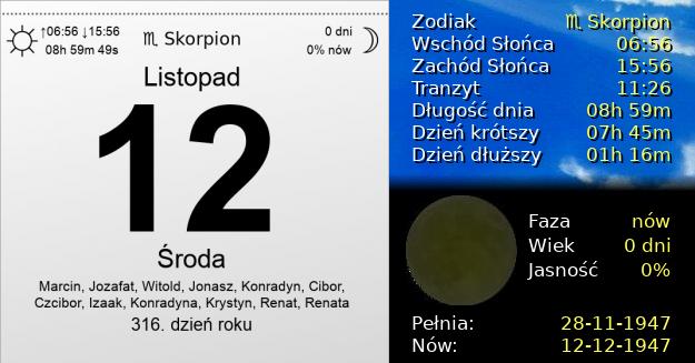 12 Listopada 1947 - Środa. Kartka z Kalendarza