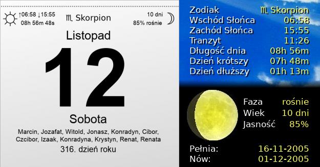 12 Listopada 2005 - Sobota. Kartka z Kalendarza