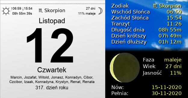 12 Listopada 2020 - Czwartek. Kartka z Kalendarza