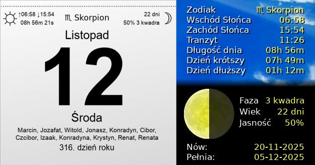 12 Listopada 2025 - Środa. Kartka z Kalendarza