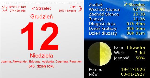12 Grudnia 1926 - Niedziela. Kartka z Kalendarza