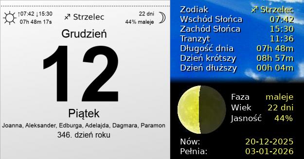 12 Grudnia 2025 - Piątek. Kartka z Kalendarza