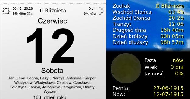 12 Czerwca 1915 - Sobota. Kartka z Kalendarza