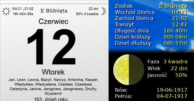 12 Czerwca 1917 - Wtorek. Kartka z Kalendarza