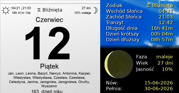 12 Czerwca 2026 - Piątek. Kartka z Kalendarza