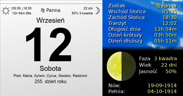 12 Września 1914 - Sobota. Kartka z Kalendarza
