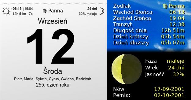 12 Września 2001 - Środa. Kartka z Kalendarza