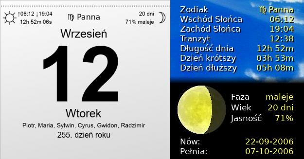 12 Września 2006 - Wtorek. Kartka z Kalendarza