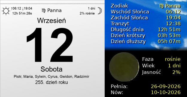 12 Września 2026 - Sobota. Kartka z Kalendarza