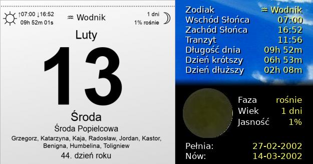 13 Lutego 2002 - Środa Popielcowa. Kartka z Kalendarza