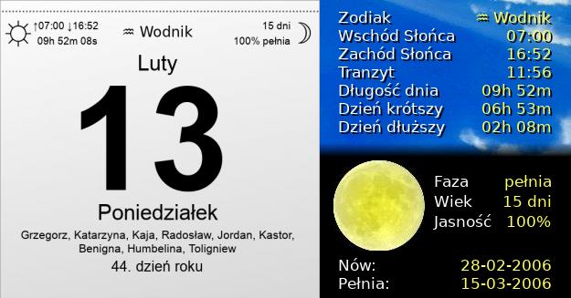 13 Lutego 2006 - Poniedziałek. Kartka z Kalendarza