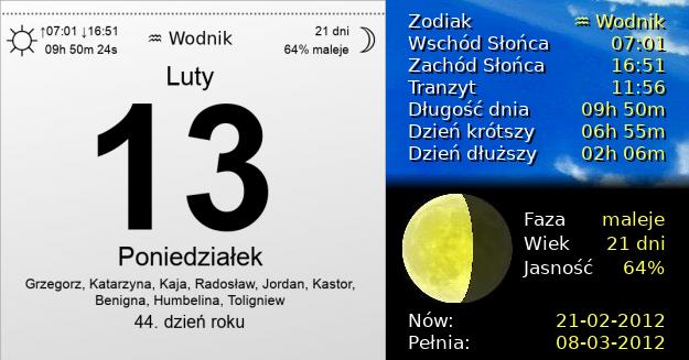 13 Lutego 2012 - Poniedziałek. Kartka z Kalendarza