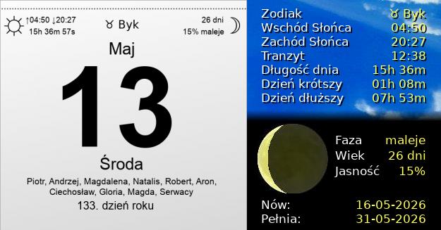 13 Maja 2026 - Środa. Kartka z Kalendarza
