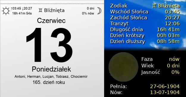 13 Czerwca 1904 - Poniedziałek. Kartka z Kalendarza