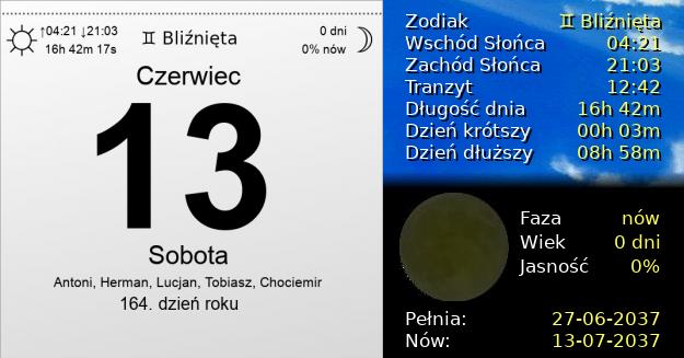13 Czerwca 2037 - Sobota. Kartka z Kalendarza