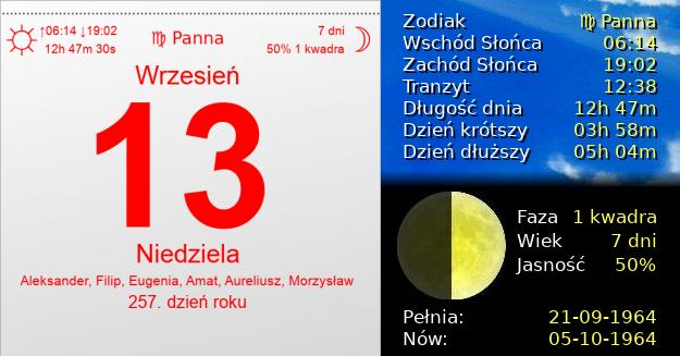 13 Września 1964 - Niedziela. Kartka z Kalendarza