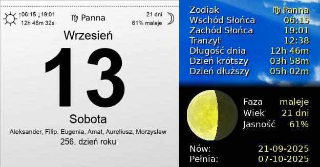 13 Września 2025 - Sobota. Kartka z Kalendarza