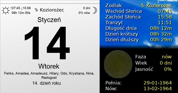 14 Stycznia 1964 - Prawosławny Nowy Rok. Kartka z Kalendarza