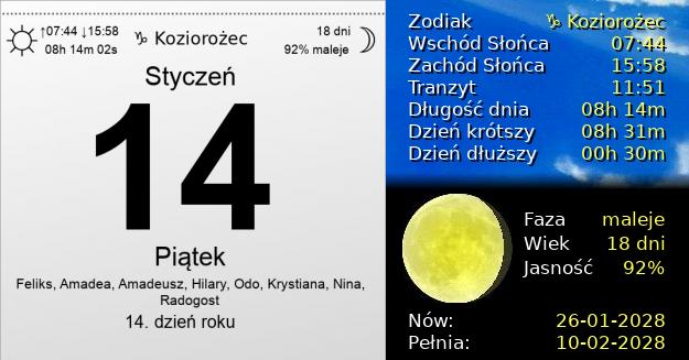 14 Stycznia 2028 - Prawosławny Nowy Rok. Kartka z Kalendarza