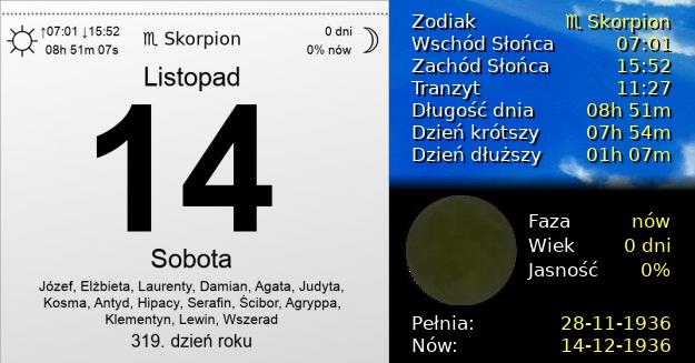 14 Listopada 1936 - Sobota. Kartka z Kalendarza