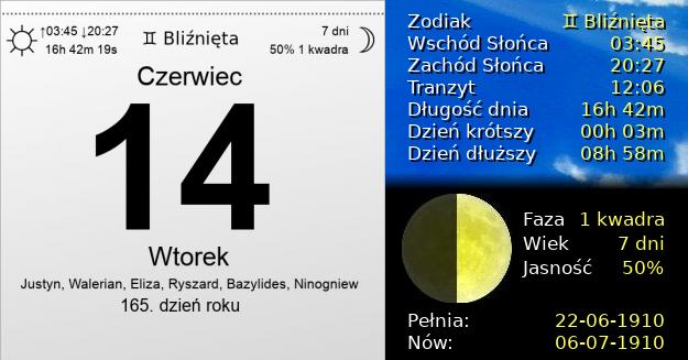 14 Czerwca 1910 - Wtorek. Kartka z Kalendarza