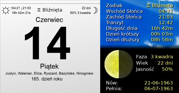 14 Czerwca 1963 - Piątek. Kartka z Kalendarza