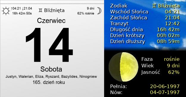 14 Czerwca 1997 - Sobota. Kartka z Kalendarza