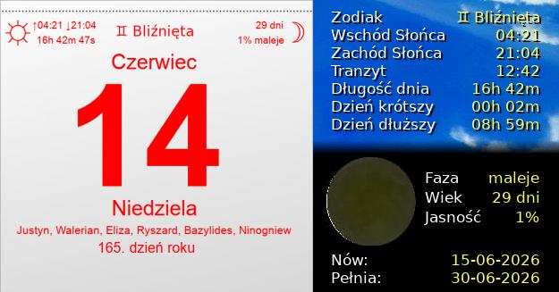 14 Czerwca 2026 - Niedziela. Kartka z Kalendarza