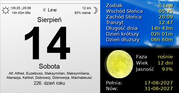 14 Sierpnia 2027 - Sobota. Kartka z Kalendarza