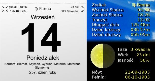 14 Września 1903 - Poniedziałek. Kartka z Kalendarza