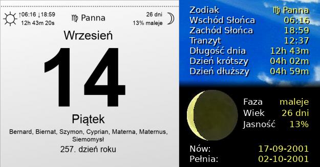 14 Września 2001 - Piątek. Kartka z Kalendarza