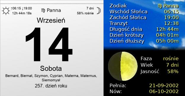 14 Września 2002 - Sobota. Kartka z Kalendarza