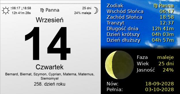 14 Września 2028 - Czwartek. Kartka z Kalendarza