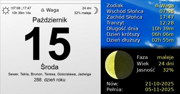 15 Października 2025 - Środa. Kartka z Kalendarza