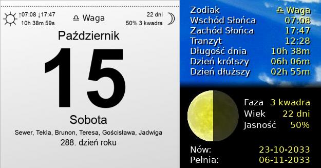 15 Października 2033 - Sobota. Kartka z Kalendarza