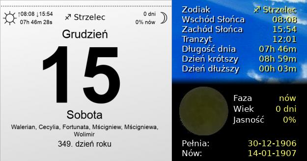 15 Grudnia 1906 - Sobota. Kartka z Kalendarza