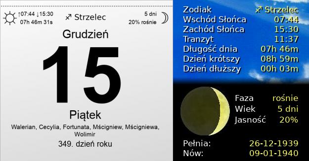 15 Grudnia 1939 - Piątek. Kartka z Kalendarza