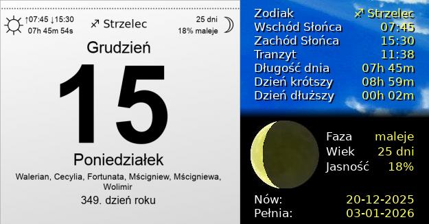 15 Grudnia 2025 - Poniedziałek. Kartka z Kalendarza
