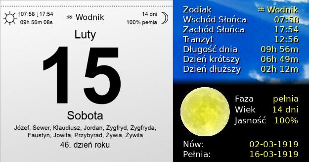 15 Lutego 1919 - Sobota. Kartka z Kalendarza