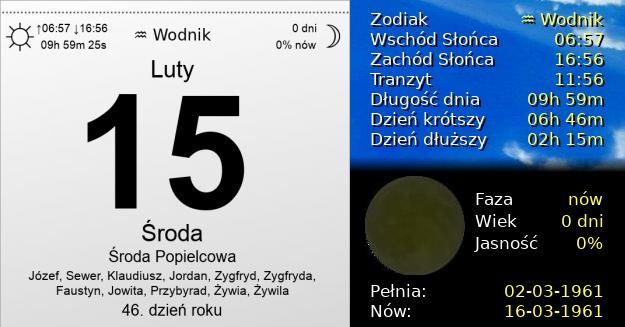 15 Lutego 1961 - Środa Popielcowa. Kartka z Kalendarza