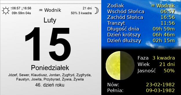 15 Lutego 1982 - Poniedziałek. Kartka z Kalendarza