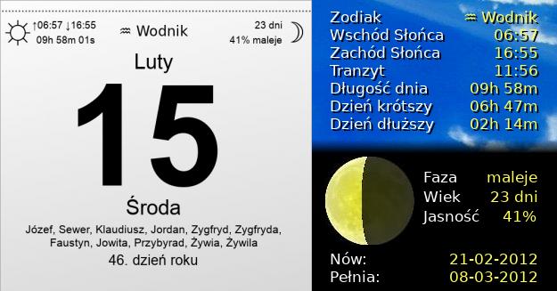 15 Lutego 2012 - Środa. Kartka z Kalendarza