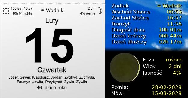 15 Lutego 2029 - Czwartek. Kartka z Kalendarza